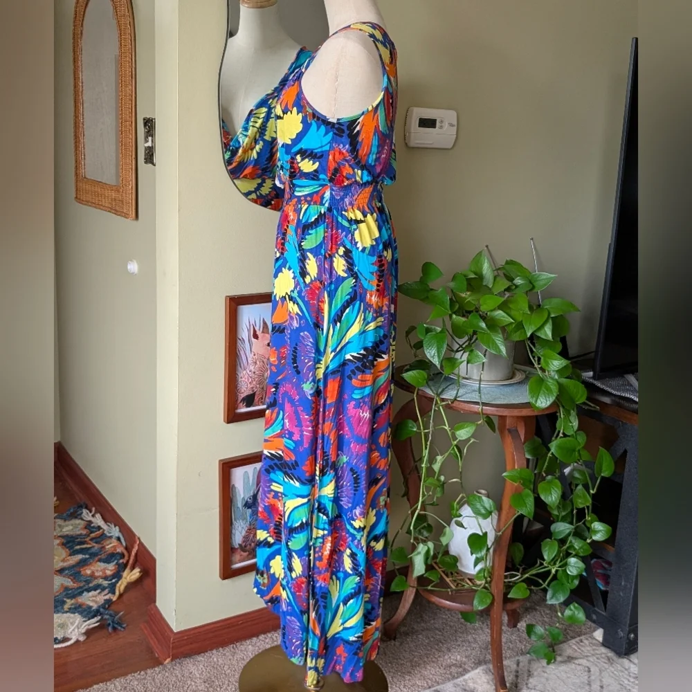 Spense Vibrant Multi-Color Faux Wrap Floral Sleeveless Maxi Dress - Size Small - Picture 7 of 11